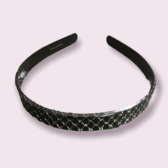 Vintage Black headband with Gold Criss Cross Desi… - image 1
