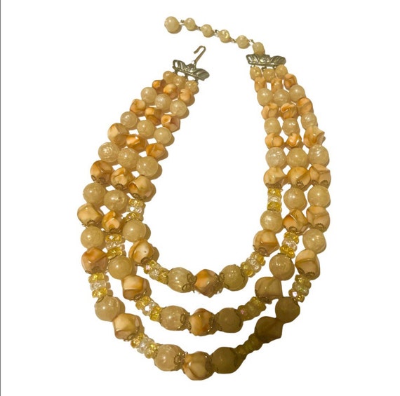 1950’s Multi Strand Beaded Necklace, Neutral Colo… - image 1