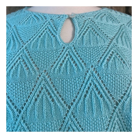 Vintage 1980’s Knit Short Sleeved Top, Blue, Med,… - image 4