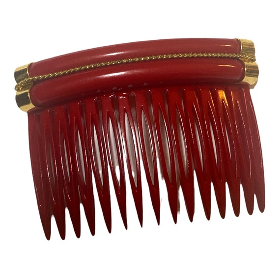 Vintage Red & Gold French Hair Comb, Deadstock - image 1