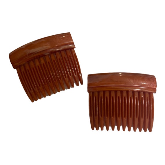 Carita Paris 1980’s Burnt Orange Hair Combs, Pair - image 1