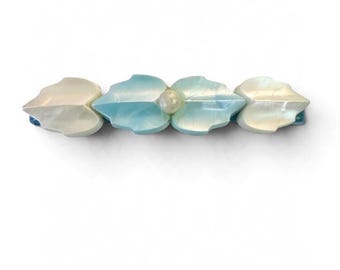 Handmade VintageFrench Clip in Blue and White with Pearl Center, 2.5”, Deadstock