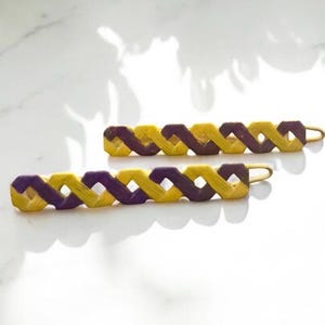 Vintage 1970’s Dainty Feminine French Hair Clips Yellow & Purple, Unworn Retro French Barrettes, Deadstock Unworn