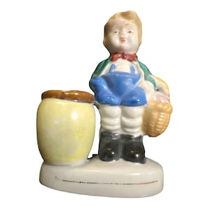 1940’s Vintage Porcelain Boy Toothpick Holder or Mini  Planter, Made in Occupied Japan