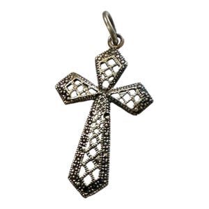 Vintage Cross Pendant in Sterling Silver  Religious Jewelry, Deco ?,  Stamped, Unisex