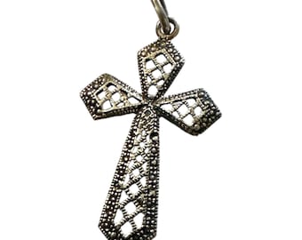 Pendentif croix vintage en argent sterling, bijou religieux, déco ?, estampé, unisexe