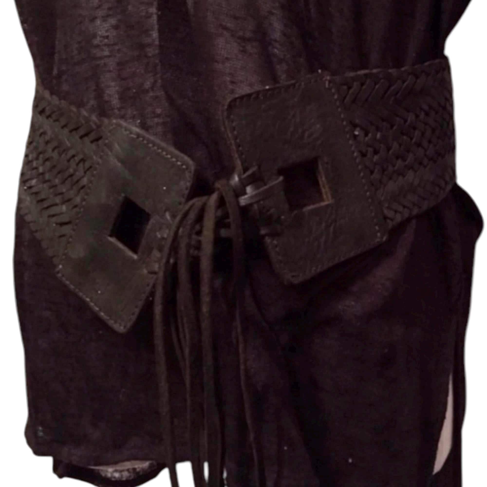 Y2K Wide Leather Woven Hip Belt W/ Fringe, Black, Handmade in NYC, NEW Y2K Bohemian Wide Leather Woven Hip Belt W/ Fringe in Black  main image 2