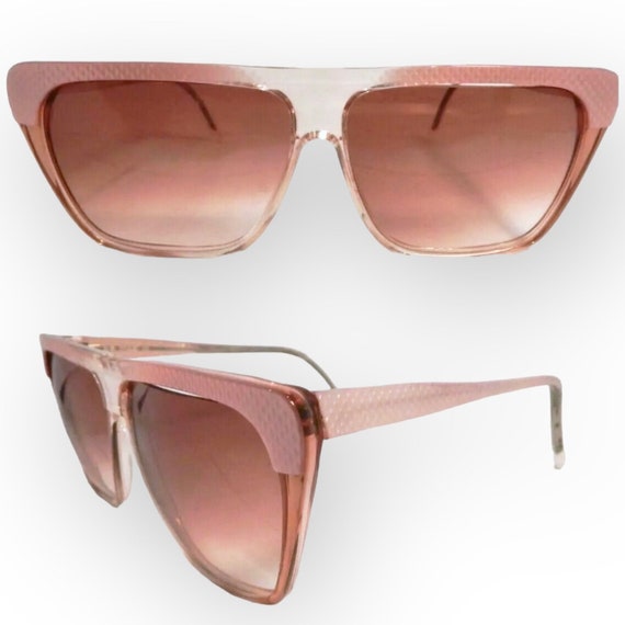1980’s Pink Angular Sunglasses, Oversized Pink Su… - image 2