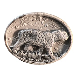 1980’s  Cougar Brooch in Silver, Vintage African Wild Animal Jewelry, Handmade