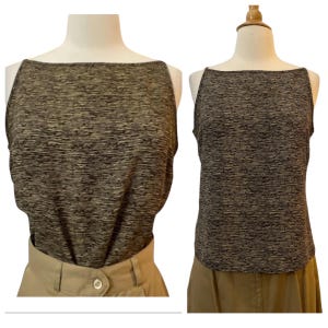 Vintage 1990’s Striped Sleeveless Blouse Lightweight Summer Slinky Dress Top in Brown Striped Earthtones, Medium