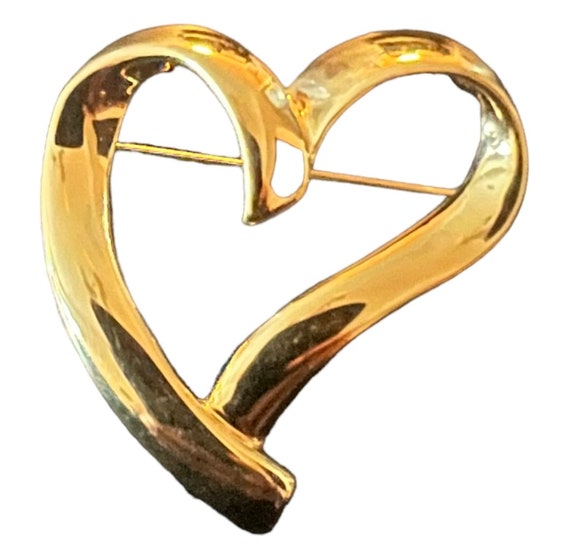Vintage Goldtone Heart Brooch, 1980's Large Heart Pin, 1.5 X