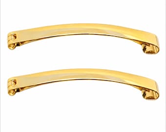 1970’s Gold French Metal Hair Clips, Deadstock Vintage Barrettes, France, 1.75” , Priced for a Pair