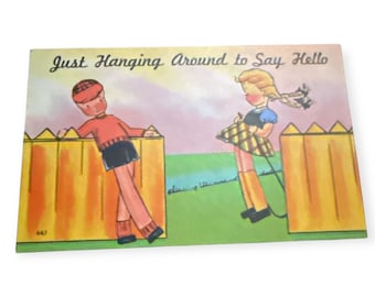 Vintage Art Print 1940’s Postcard “Just Hanging Around to Say Hello” Unused Deadstock