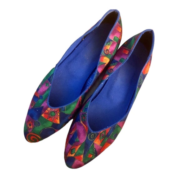 Vintage Colorful Flats, Tiny Block heel, Size 7B Gem