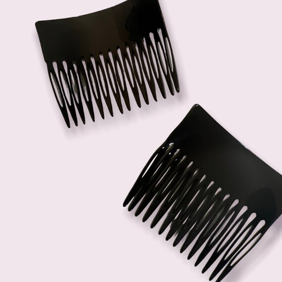 1980’s Vintage French Hair Combs, Black, Pair , D… - image 2