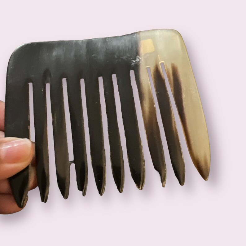 XL Vintage Hand Carved Horn Hair Comb, Deadstock image 3