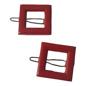 1960s Vintage Mod Red Square Barrettes, Made in France, Deadstock image 1