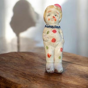 1930’s Porcelain Bisque Clown Figurine Doll, Porcelain Bisque Penny Doll Frozen Charlotte , Collectable Vintage Clown Figurine