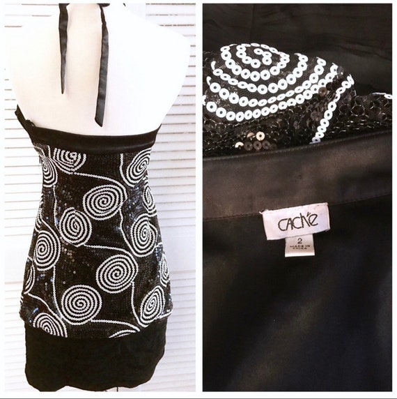 Vintage Late 1990’s Black & White Sequin Dress by… - image 5