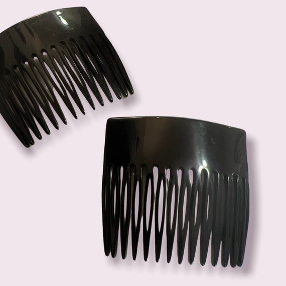 1980’s Vintage French Hair Combs, Black, Pair , D… - image 3