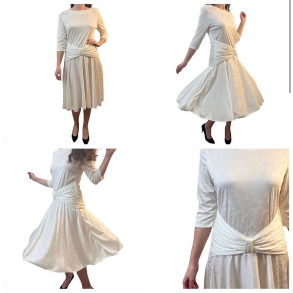 Vintage 1980’s Off White Party Dress, 80’s Weddin… - image 1