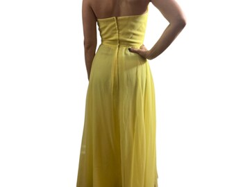 Stunning 1960's Vintage Yellow Chiffon Maxi Dress with Rhinestone Waist, Formal Prom Black Tie Cocktail Dress, Small Stunning 1960's Vintage Yellow Chiffon Maxi Dress with Rhinestone Waist, Formal Prom Black Tie Cocktail Dress, Small
