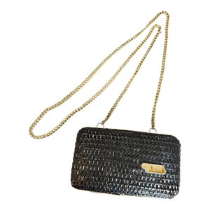 1960er Jahre Valentino Italienische Weiden Geldbörse, kleine Umhängetasche mit langem Gold Kettenriemen, Vintage Valentino Box Geldbörse in Schwarz & Gold, Italienisch Hergestellt