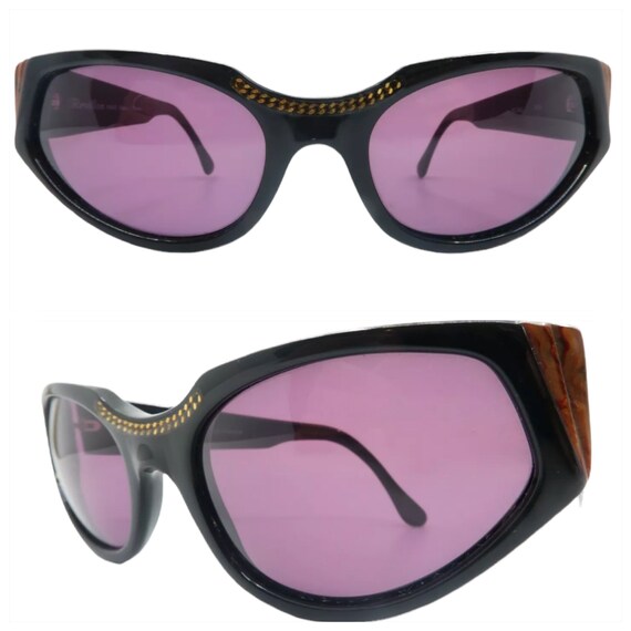 1980’s Revillon Paris Angular Black Sunglasses, Model Rome, Made in France Gold Frame Brown Lens Women\ main image 3