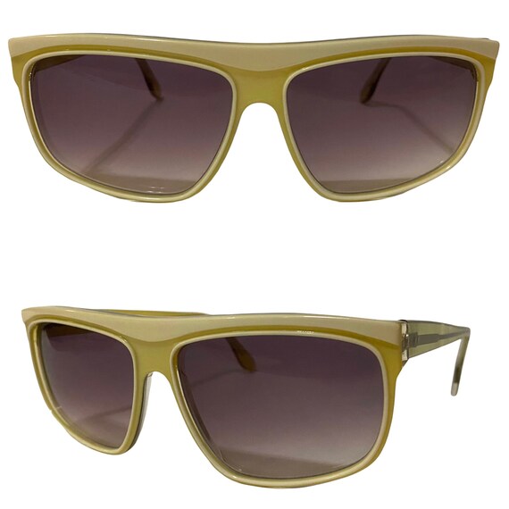1980’s Oversized Angular Yellow & White Sunglasse… - image 3
