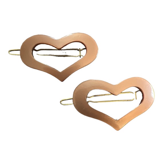 Vintage Pearlescant French Heart Barrettes, Deads… - image 1