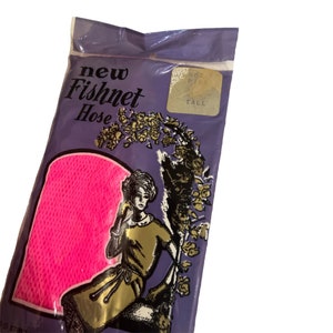 1960’s Mod Fishnet Stockings, Neon Pink, Tall/OSFM, Deadstock/Unopened