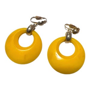 Vintage 1980’s Large Bright Yellow Clip On Earrings, Yellow Clip On’s