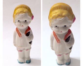 1930s Porcelain Bisque Figurines, School Kid Porcelain Figurines Made in  Japan 