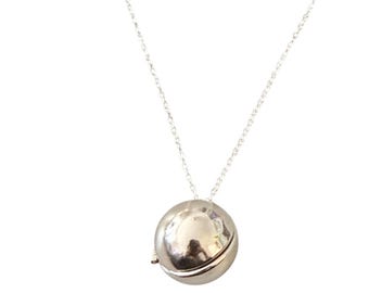 Vintage Silver Orb Functional Locket Pendant Necklace, 925 Sterling Silver Chain