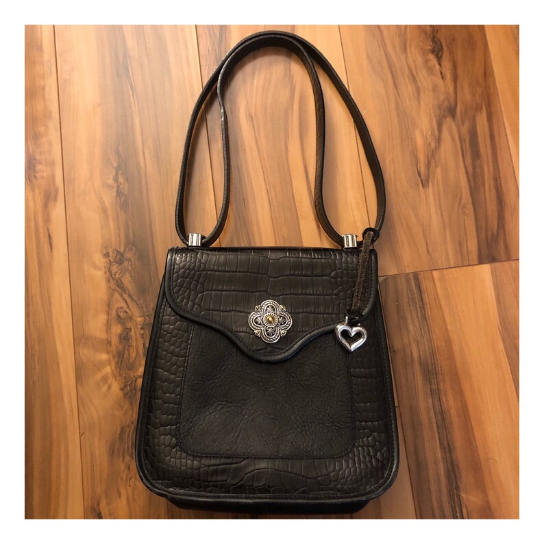 Vintage Brighton Black Leather Handbag Crossbody Shoulder Bag Etsy