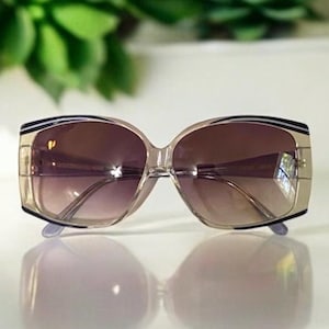 1980’s Vintage Angular Sunglasses in Clear & Purple Oversized, Deadstock, Vintage Sunnies