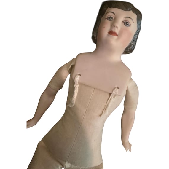 Vintage 1970's Porcelain Bisque China Doll Head & Body, OOAK