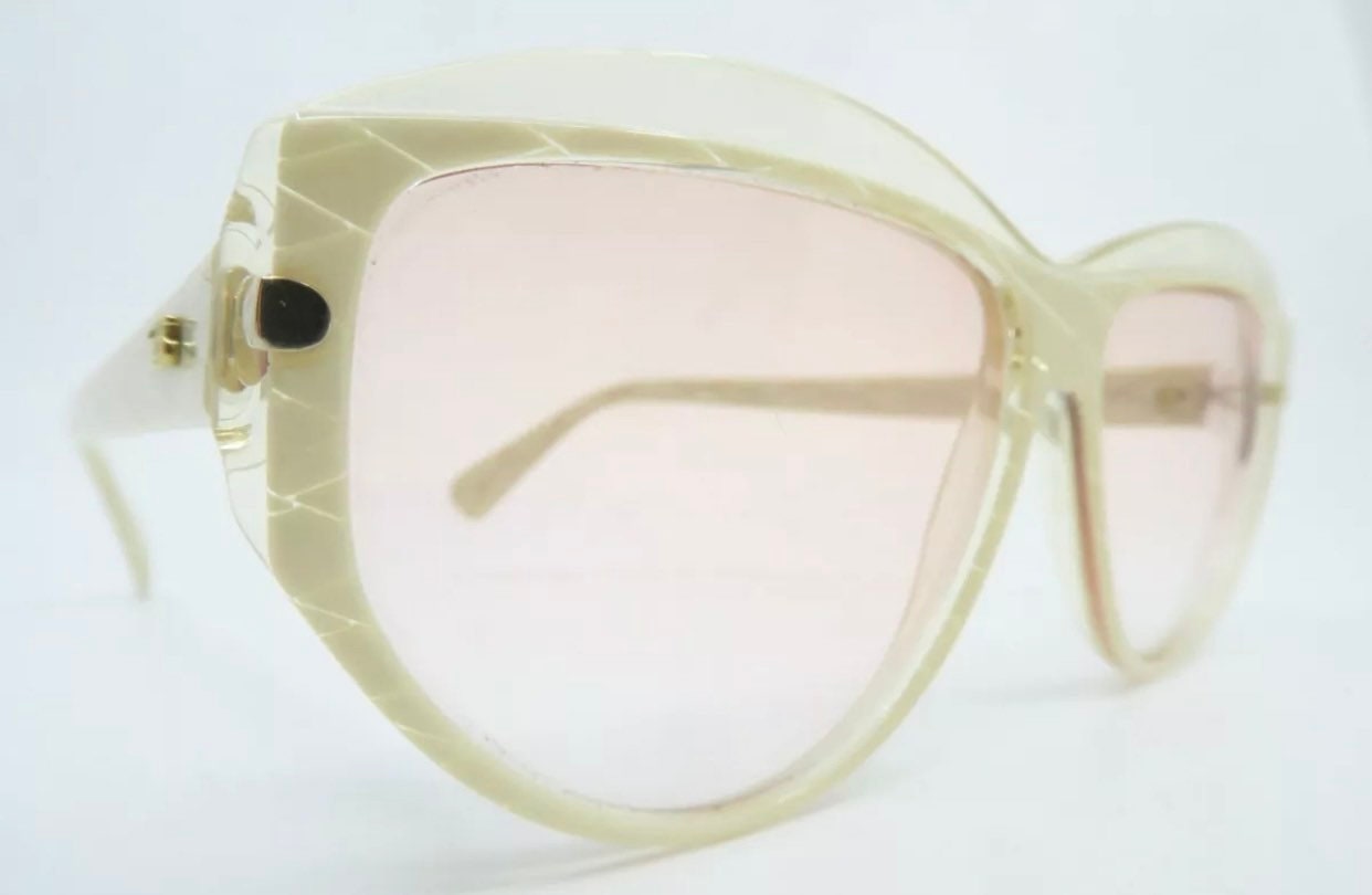 1980’s Silhouette Austria Angular Sunglasses, Cream & Clear, Model  1228 Vintage 1980s Silhouette Angular Sunglasses, Cream Colored  main image 3