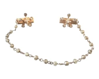 Mid Century Sweater Clip Guarf with Cross Clip, Faux Pearls & Rhinestones 8.20”