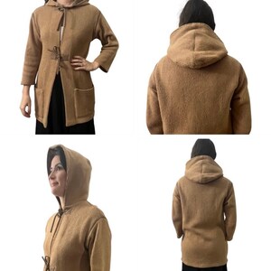 1970’s Italian Hooded Tie Front Knit Sweater, Long Hooded Open Front Sweater Jacket