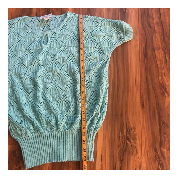 Vintage 1980’s Knit Short Sleeved Top, Blue, Med,… - image 9