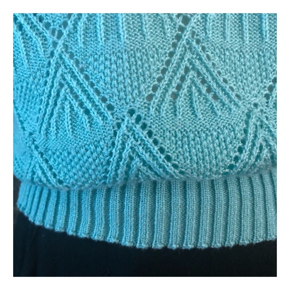 Vintage 1980’s Knit Short Sleeved Top, Blue, Med,… - image 5