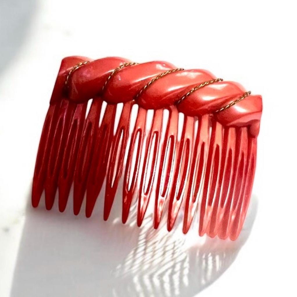 1980’s Blue French Hair Comb With Gold Threading, Handmade in France, Deadstock 1990 main image 2