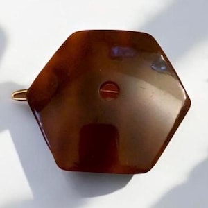 Alexandre de Paris Vintage Barrette in a Large Angular Shape, Brown, Statement Hair Clip, Handmade in France, Deadstock