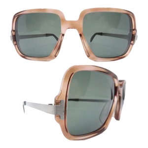 Vintage Neostyle Sunglasses Oversized Square Shaped Circa 1970’s with Brushed Metal Temples, Made in Germany, Excellent Condition!
