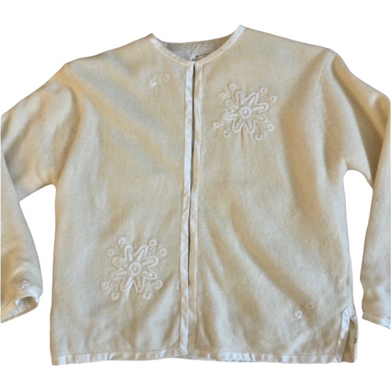 1950’s Vintage Wool Embroidered Cardigan, Satin T… - image 1