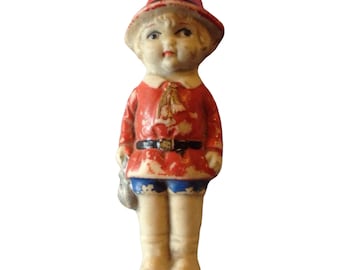 Vintage Japanische Porzellan Puppe aus den 1930'er Jahren. Süßes Outfit, kleine Lady! 4" Groß