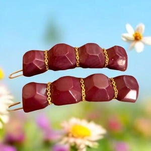 1980’s Alexandre de Paris Vintage Barrettes in Purple with  Gold Threading, Handmade in France, French Hair Clips, Deadstock Unworn