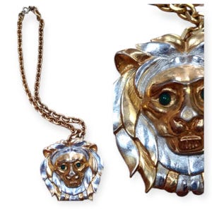 Rare Cadoro Huge Runway Lion Necklace and Brooch, Signed Cadoro Large Statement Vintage Necklace, Vintage Signed Lion Jewelry