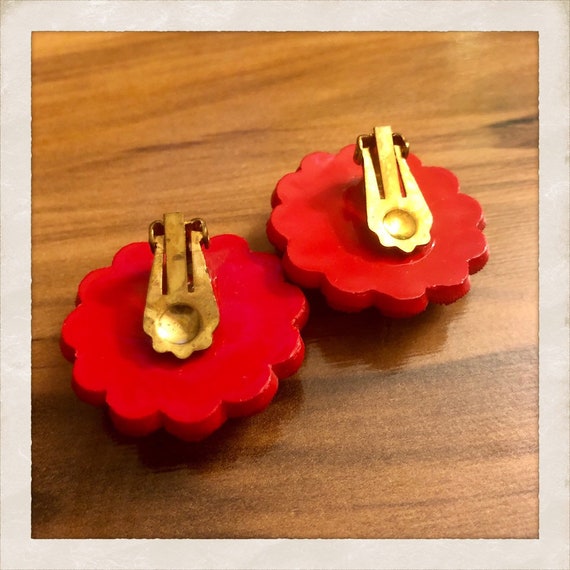 Vintage Cluster Rhinestone Earrings in Red - image 3